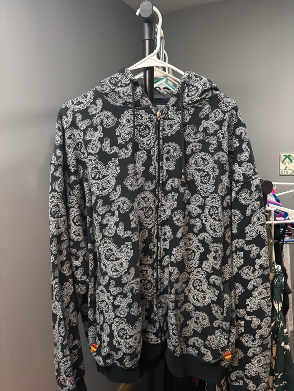 COOGI Black and White Paisley Zip Hoodie